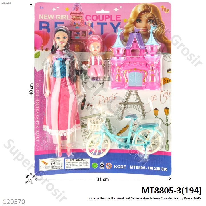 Boneka Barbie Ibu Anak Set Sepeda dan Istana Couple Beauty Press @96