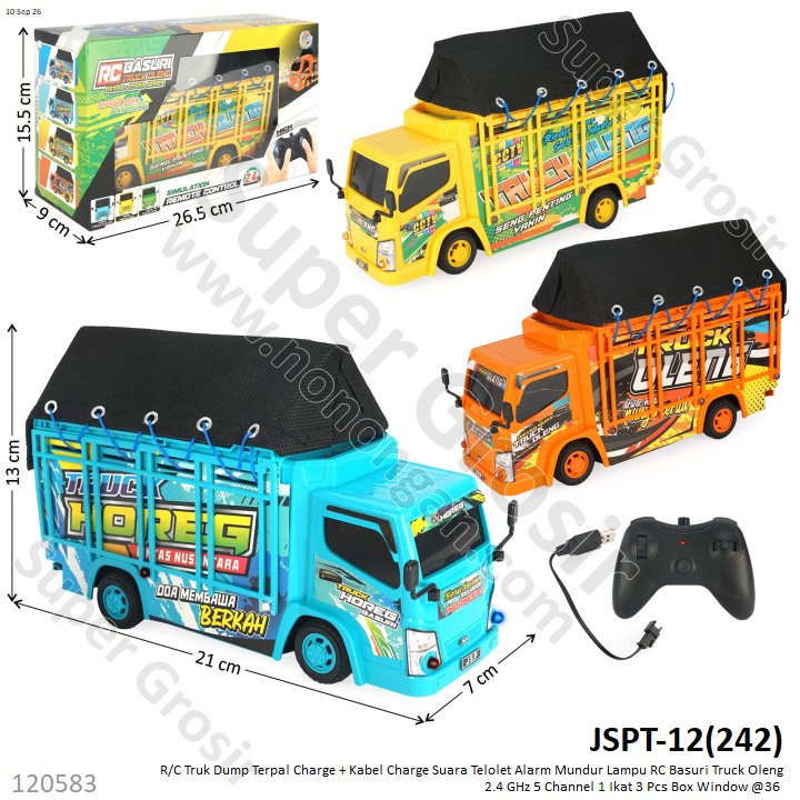 R/C Truk Dump Terpal Charge + Kabel Charge Suara Telolet Alarm Mundur Lampu RC Basuri Truck Oleng 2.4 GHz 5 Channel 1 Ikat 3 Pcs Box Window @36