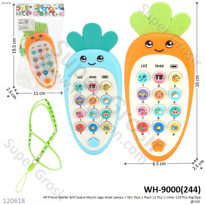 HP Piano Wortel B/O Suara Musik Lagu Anak Lampu + Tali Toys 1 Pack 12 Pcs 1 Inner 120 Pcs Ktg Opp @240