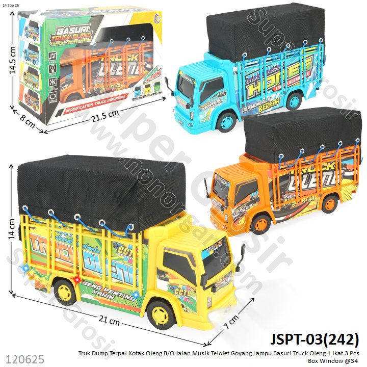 Truk Dump Terpal Kotak Oleng B/O Jalan Musik Telolet Goyang Lampu Basuri Truck Oleng 1 Ikat 3 Pcs Box Window @34
