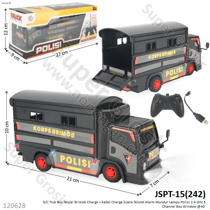 R/C Truk Box Terpal Brimob Charge + Kabel Charge Suara Telolet Alarm Mundur Lampu Polisi 2.4 GHz 5 Channel Box Window @40