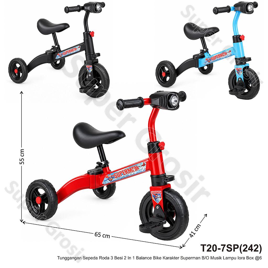 Tunggangan Sepeda Roda 3 Besi 2 In 1 Balance Bike Karakter Superman B/O Musik Lampu Iora Box @6