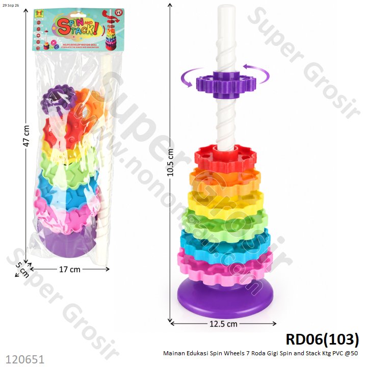 Mainan Edukasi Spin Wheels 7 Roda Gigi Spin and Stack Ktg PVC @50