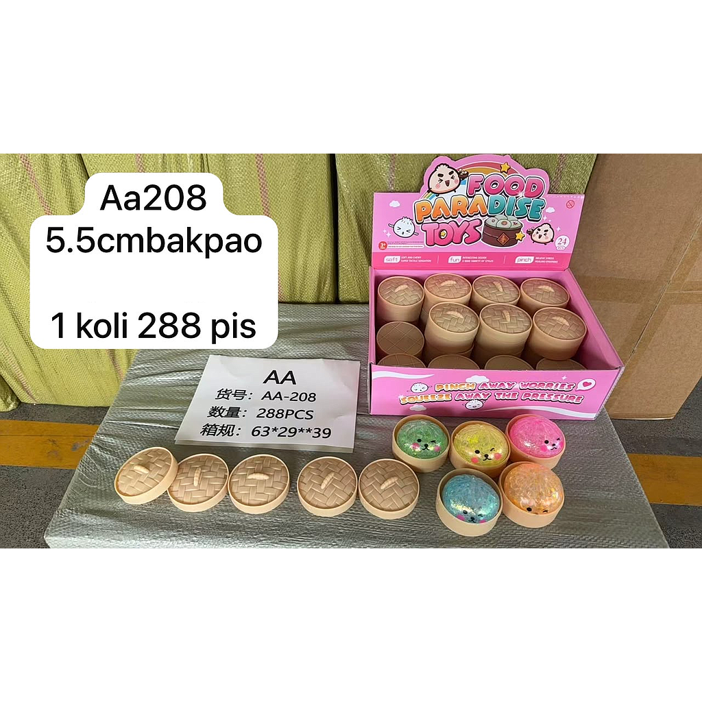 Squishy Dumpling 5,5 cm + Kukusan Food Paradise Toys 1 Box 24 Pcs Loose Pack @288