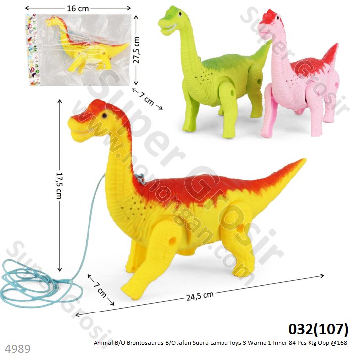 Dinosaurus Brontosaurus B/O Jalan Suara Lampu Toys 3 Warna 1 Inner 84 Pcs Ktg Opp @168