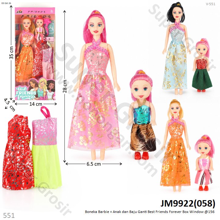 Boneka Barbie + Anak dan Baju Ganti Best Friends Forever Box Window @156