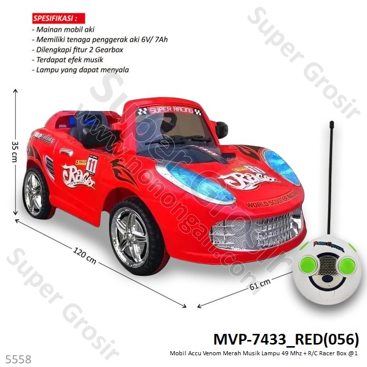 Mobil Aki Venom Merah Musik Lampu 49 Mhz + R/C Racer Box @1