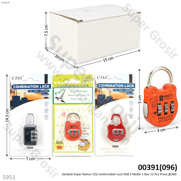 Gembok Koper Nomor CJSJ Combination Lock 05B 3 Model 1 Box 12 Pcs Press @360