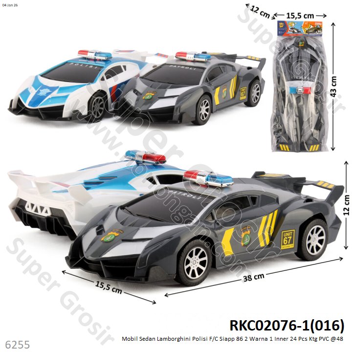 Mobil Sedan Lamborghini Polisi F/C Siapp 86 2 Warna 1 Inner 24 Pcs Ktg PVC @48