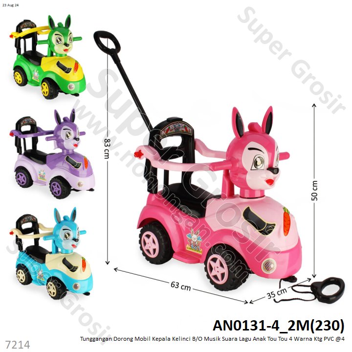 Tunggangan Mobil Kepala Kelinci 2 in 1 Dorong Tarik dan Pengaman B/O Musik Suara Lagu Anak Tou Tou 4 Warna Ktg PVC @4